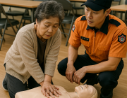인천 경로당에서 소방관과 함께 CPR 실습 중인 어르신