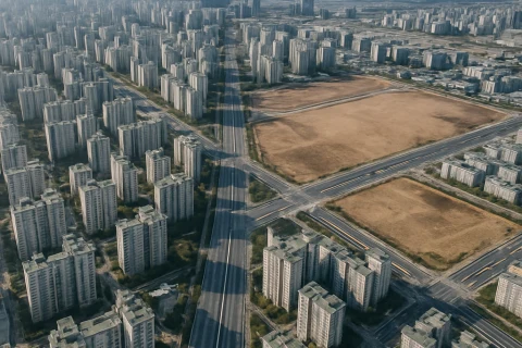인천 청라국제도시 전경과 스타디움 개발 예정 부지 항공 뷰