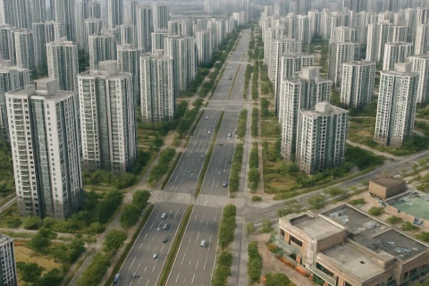 인천 청라국제도시 아파트 단지 항공뷰와 도시 교통 인프라 전경
