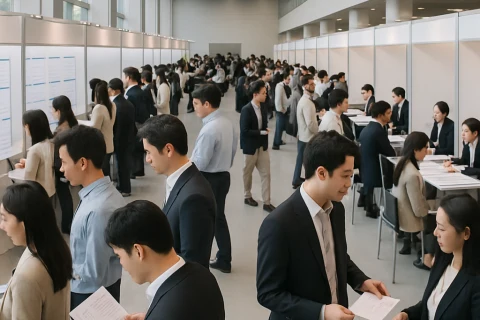 인천 일자리 박람회에서 취업 상담을 받는 청년과 중장년 구직자들