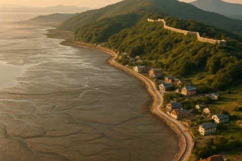 인천 강화도 당일치기 코스 갯벌과 성곽이 보이는 항공 풍경