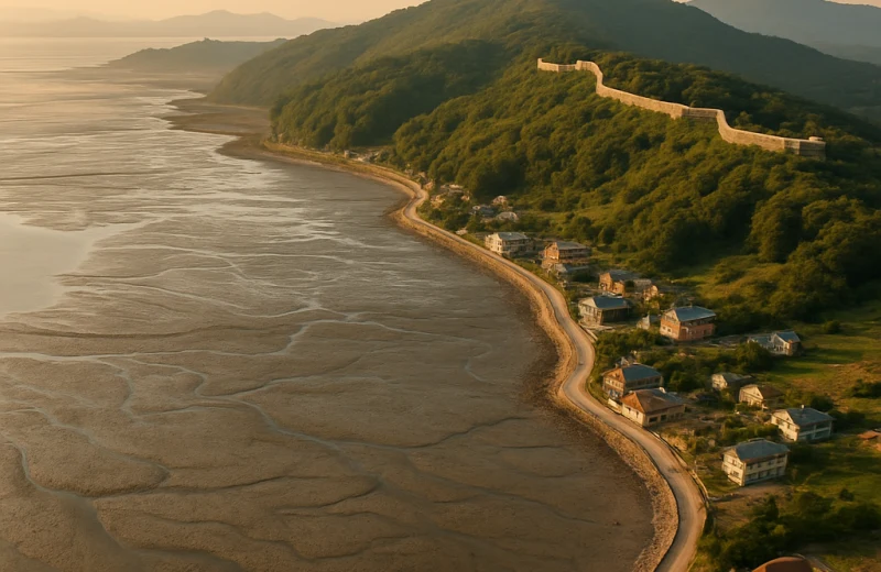 인천 강화도 당일치기 코스 갯벌과 성곽이 보이는 항공 풍경