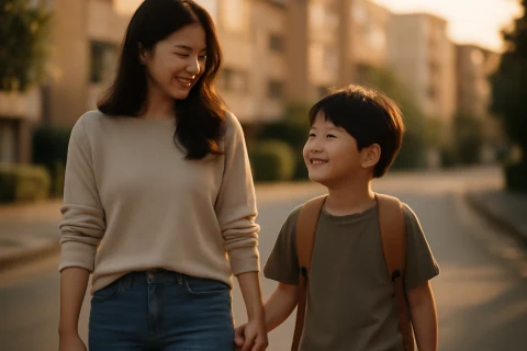 인천 계양구 학군 학원가 정보를 알아보는 학부모와 아이의 모습