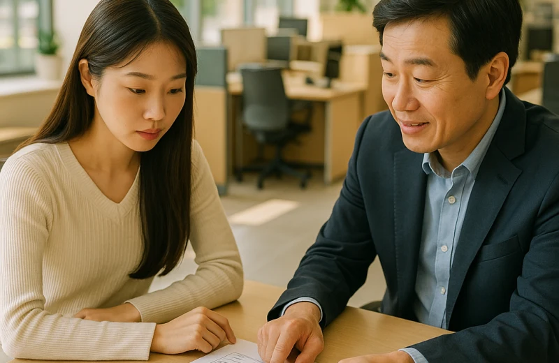 인천 공공기관 채용 상담 중인 청년과 취업 컨설턴트