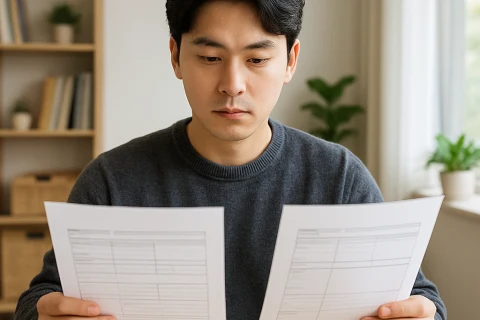 인천 공공기관 vs 민간기업 채용 서류를 비교하는 청년 취업 준비생