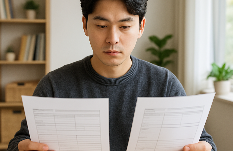인천 공공기관 vs 민간기업 채용 서류를 비교하는 청년 취업 준비생