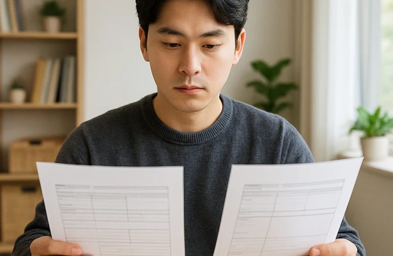 인천 공공기관 vs 민간기업 채용 서류를 비교하는 청년 취업 준비생