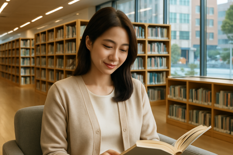 인천 공공도서관에서 책을 읽는 시민의 모습