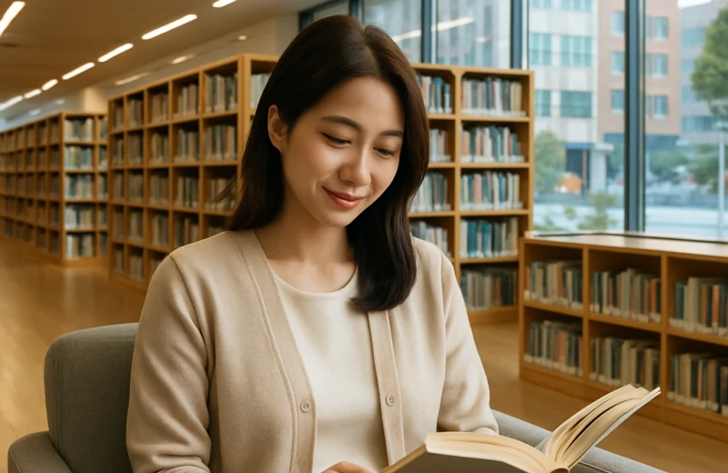 인천 공공도서관에서 책을 읽는 시민의 모습