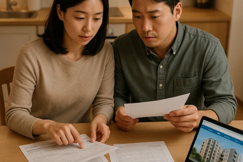 인천 공공임대 신청 서류를 검토하는 부부 모습