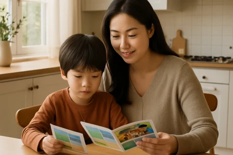 인천 교육청 방과후 프로그램과 학원을 비교하는 학부모와 아이