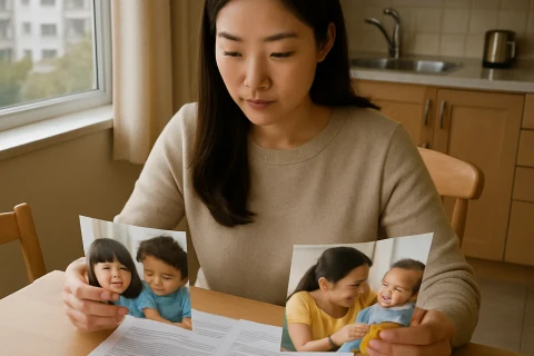 인천 국공립 사립 어린이집 비교 서류를 검토하는 엄마