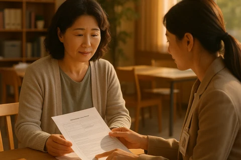 인천 기초생활수급자 신청 상담 중인 주민센터 복지 상담 장면