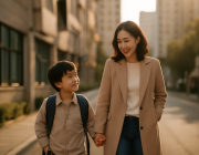 인천 남동구 구월동 학원가 학부모와 아이 등원 장면