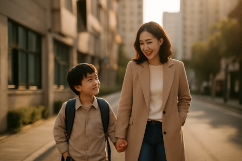 인천 남동구 구월동 학원가 학부모와 아이 등원 장면