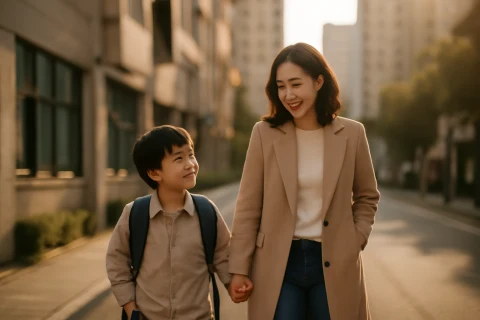 인천 남동구 구월동 학원가 학부모와 아이 등원 장면