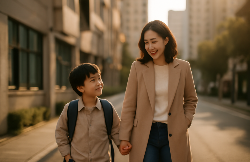 인천 남동구 구월동 학원가 학부모와 아이 등원 장면