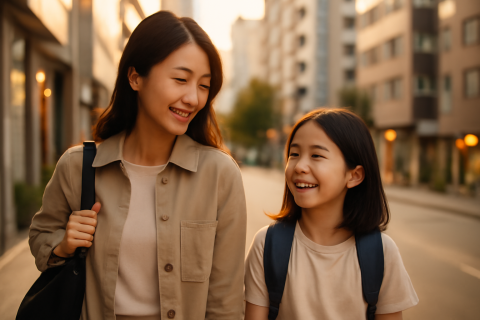 인천 남동구 구월동 학원가 거리를 걷는 학부모와 초등학생 자녀