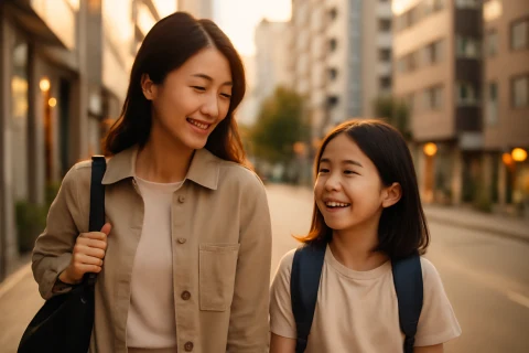 인천 남동구 구월동 학원가 거리를 걷는 학부모와 초등학생 자녀