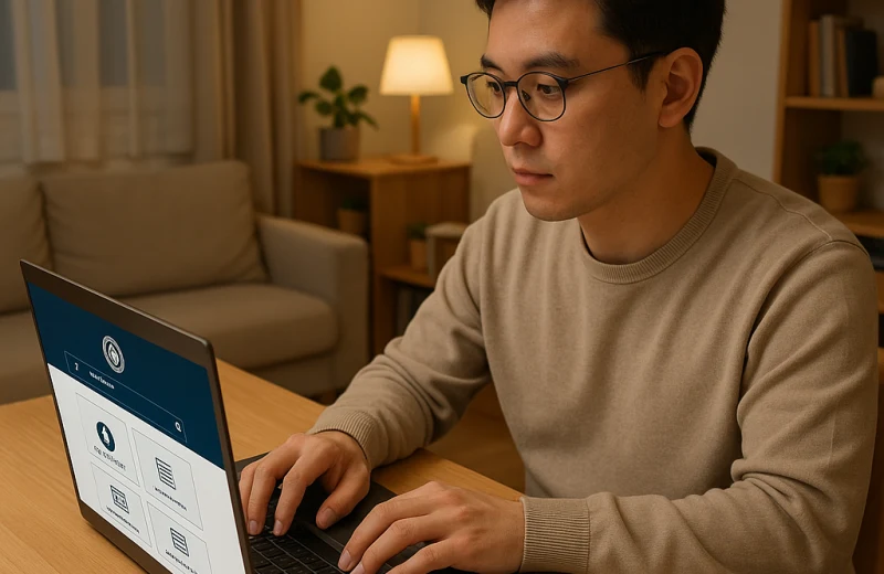 인천 시민이 집에서 노트북으로 정부24 민원 서비스를 이용하는 장면