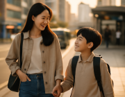 인천 부평구 부평역 학원가 인근을 걷는 학부모와 아이
