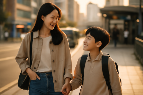 인천 부평구 부평역 학원가 인근을 걷는 학부모와 아이