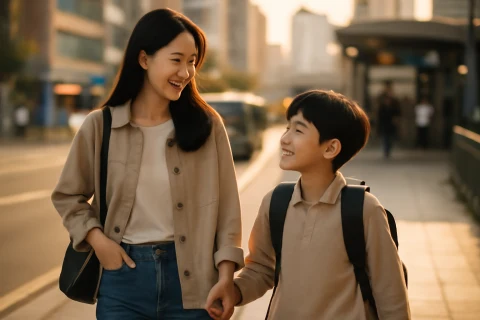 인천 부평구 부평역 학원가 인근을 걷는 학부모와 아이