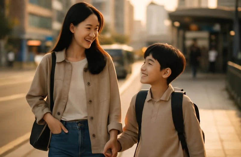 인천 부평구 부평역 학원가 인근을 걷는 학부모와 아이
