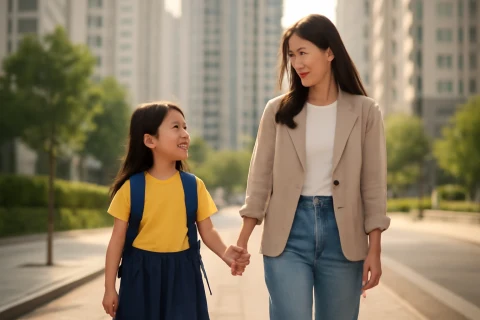 인천 서구 청라 신도시에서 아이와 함께 걷는 학부모의 따뜻한 일상