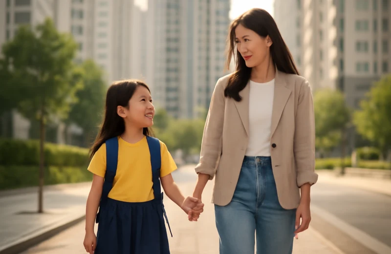 인천 서구 청라 신도시에서 아이와 함께 걷는 학부모의 따뜻한 일상