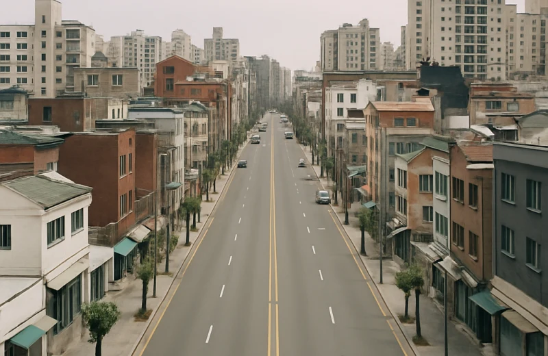 인천 동구 수문통 복개도로 주변 주거 밀집 지역 항공 뷰