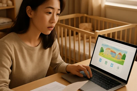 인천 어린이집 추첨 대기 신청을 집에서 노트북으로 알아보는 엄마