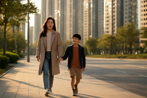 인천 연수구 송도 학원가 공략하는 학부모와 아이의 골든아워 산책 장면