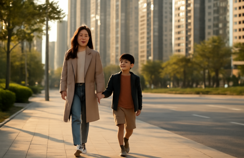 인천 연수구 송도 학원가 공략하는 학부모와 아이의 골든아워 산책 장면