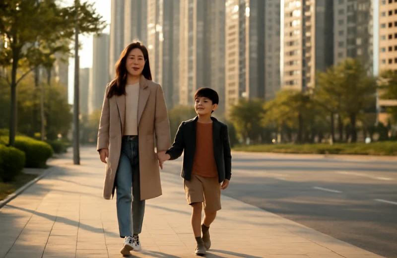 인천 연수구 송도 학원가 공략하는 학부모와 아이의 골든아워 산책 장면
