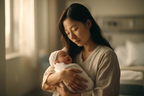 인천 연수구 출산 지원 정보 확인하는 따뜻한 모자 병실 장면