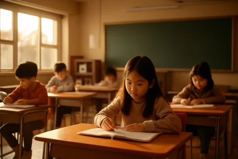 인천 연수구 학군 학원가 비교 수업 중인 초등학생들
