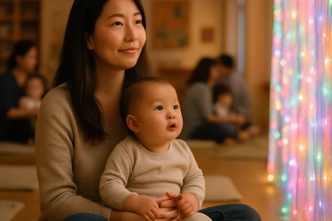 인천아트플랫폼 영아 예술교육 프로그램에서 아기와 함께 참여 중인 보호자