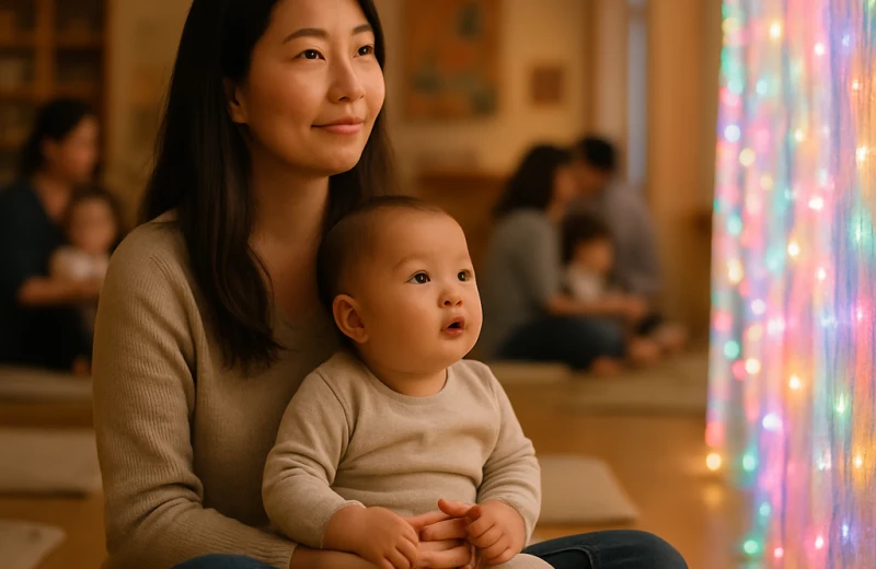 인천아트플랫폼 영아 예술교육 프로그램에서 아기와 함께 참여 중인 보호자