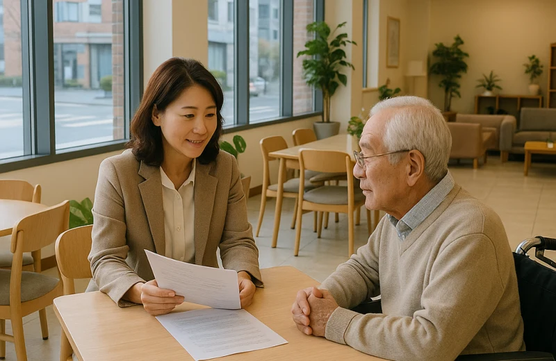 인천 장애인복지관 상담 장면, 사회복지사와 장애인 당사자가 서류를 함께 검토하는 모습