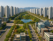 인천 신도시 청라 송도 항공뷰 아파트 단지와 공원 전경