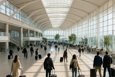 인천공항 1터미널과 2터미널 비교 – 넓고 밝은 공항 출국장 내부 풍경