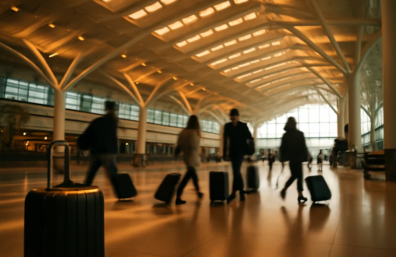인천공항 출국장 내부 전경과 여행객들이 이동하는 모습