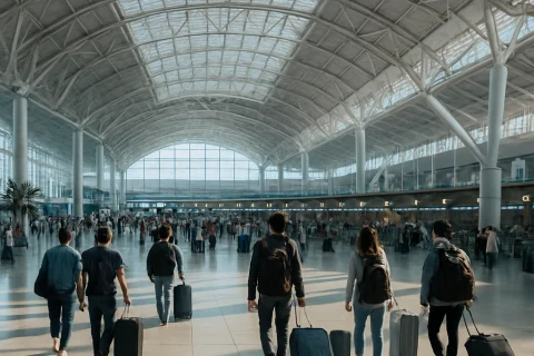 인천공항 터미널 내부 여행객 수속 장면