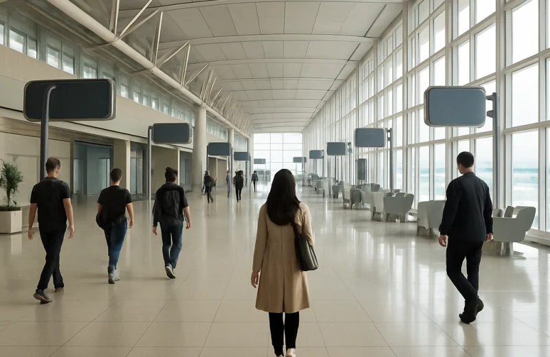 인천공항 출국장에서 수하물 없이 게이트로 이동하는 환승 승객