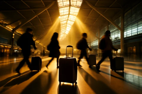 인천공항 터미널 내부 공항철도 공항버스 이용객 이동 장면
