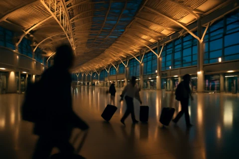 인천공항 터미널 내부 여행객 출발 장면 공항철도 공항버스 비교