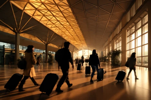 인천공항 터미널 내부 공항철도 공항버스 이용객 이동 장면