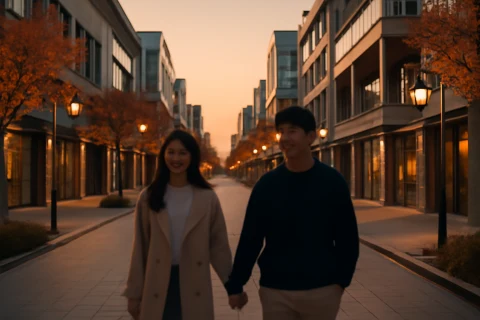 인천 송도 트리플스트리트 맛집 거리 야외 스트리트 황금빛 저녁 조명