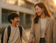 인천 계양구 학군 학원가 정보를 알아보는 학부모와 아이의 모습